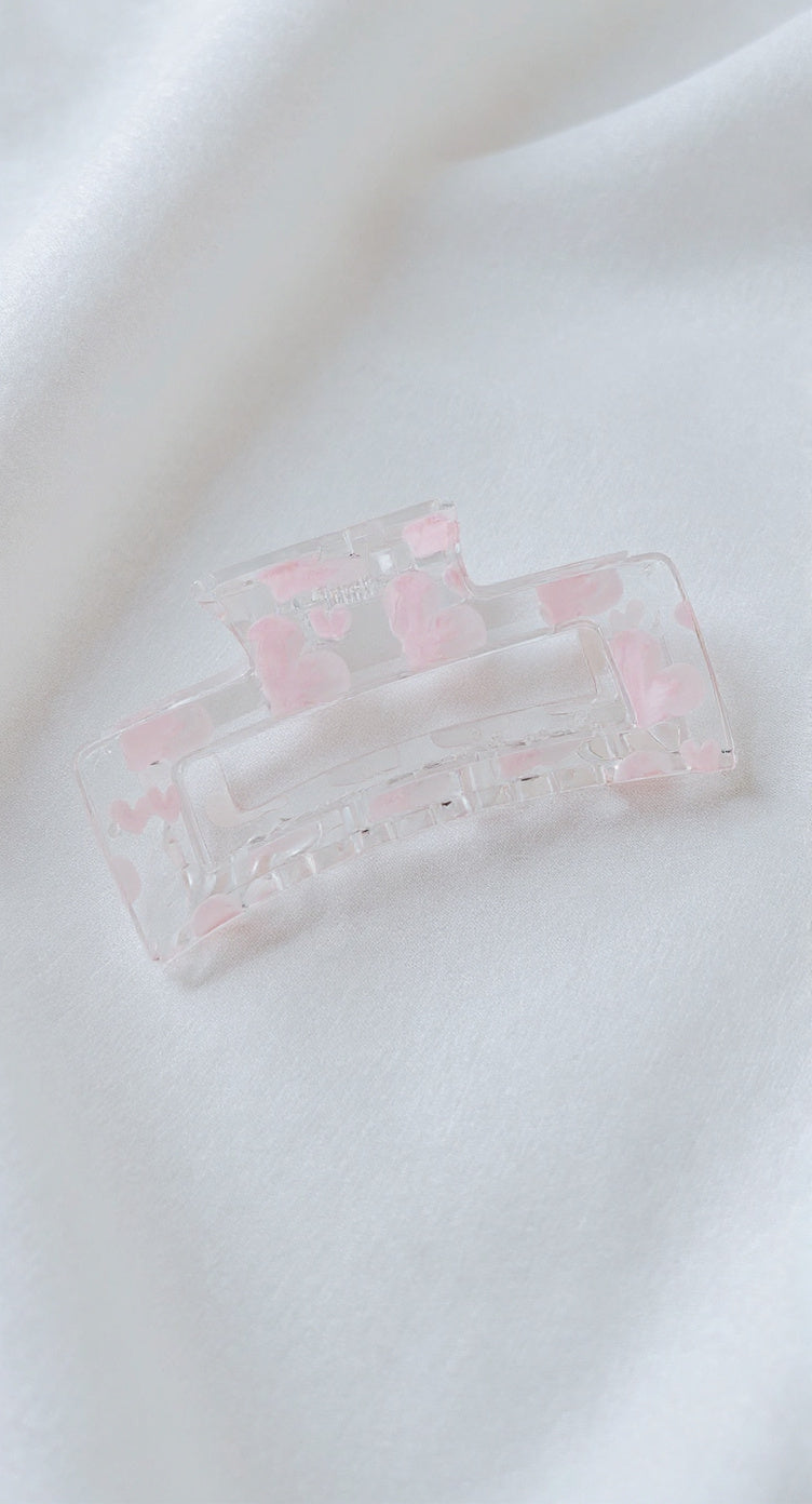 Claw Clip - Clear with Pink Hearts