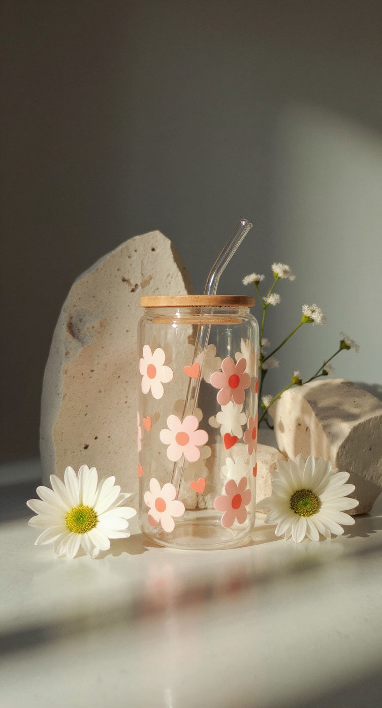 Hearts & Flowers Glass Tumblers