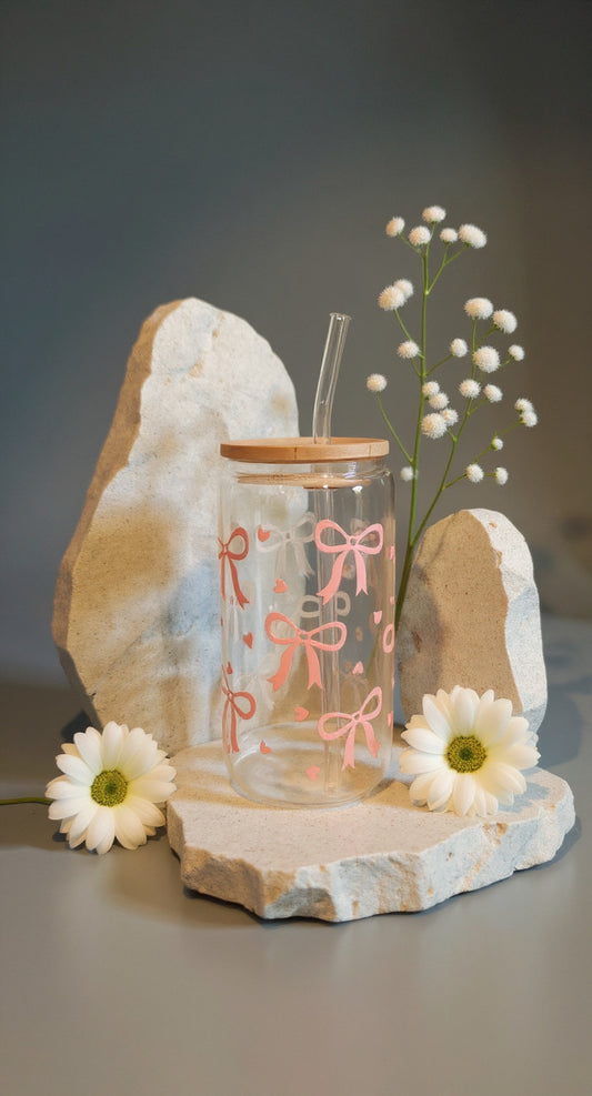 Bow & Small Hearts Glass Tumbler