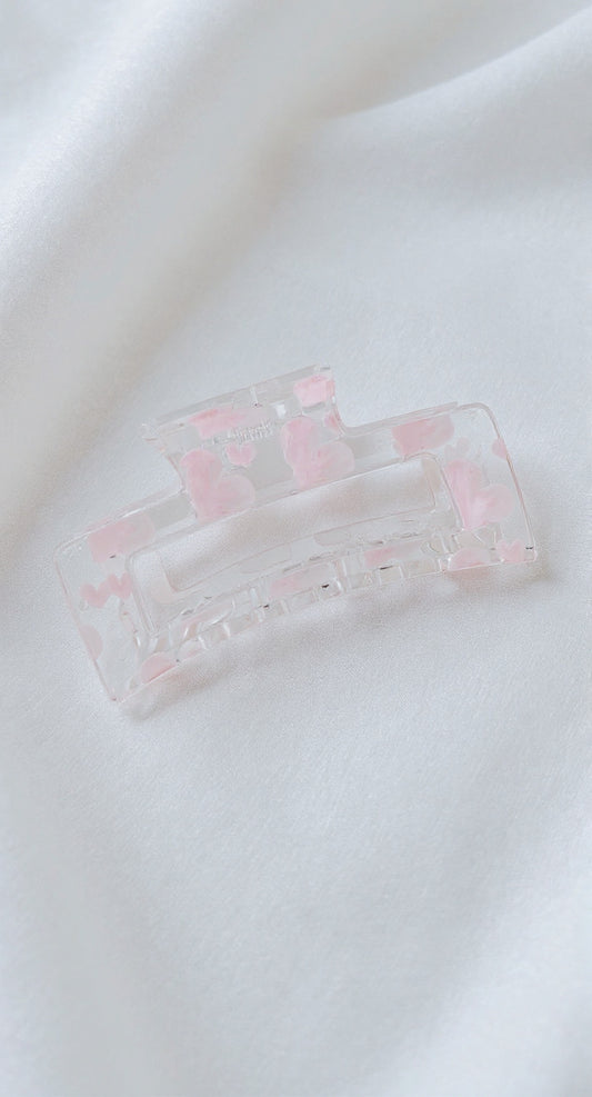 Claw Clip - Clear with Pink Hearts