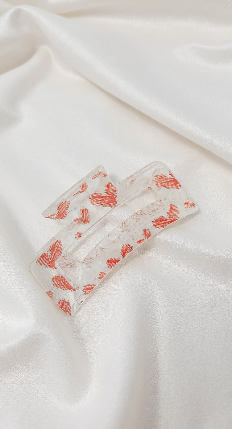 Claw Clip - Clear with Red Hearts