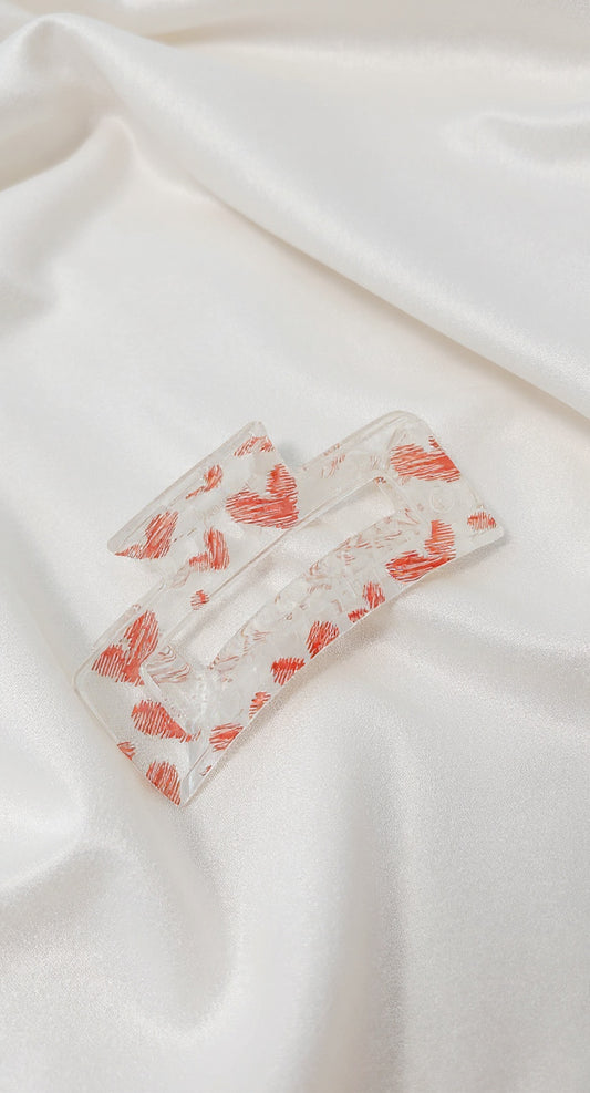 Claw Clip - Clear with Red Hearts