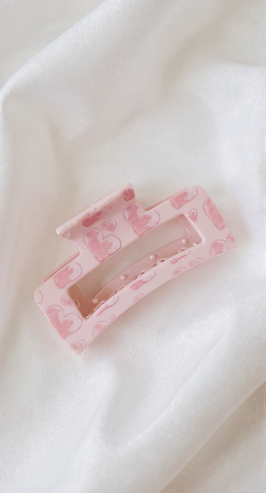Claw Clip - Pink with Pink Hearts